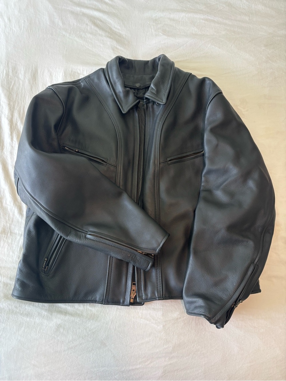 Men's Black Leather Zip-Up Jacket